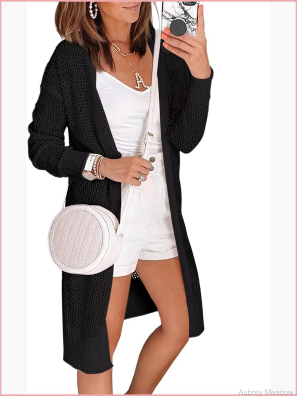 Crochet Open Front Boho Long Sleeve Cardigan Kimono Lightweight